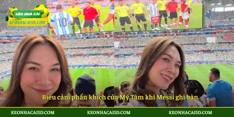Mỹ Tâm Xem Messi Ghi Bàn Bùng Nổ Cảm Xúc 2 Biểu cảm phấn khích của Mỹ Tâm khi Messi ghi bàn.